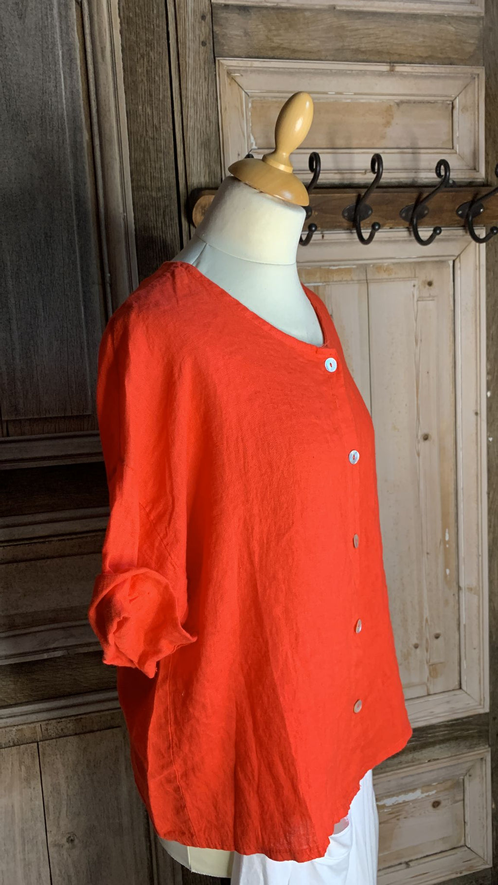 BB Style - Kort Blouse linnen - Oranjerood