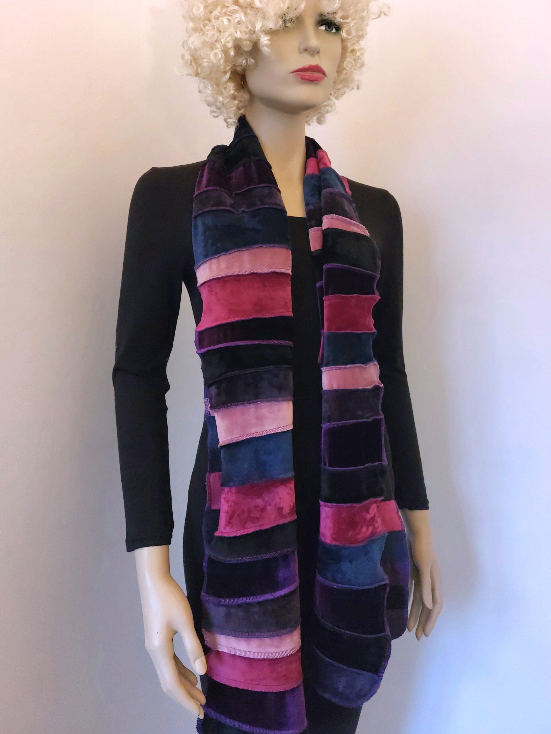 Liz & Joe - Sjaal van zacht stretch fluweel S425N - fuchsia,roze,paars,zwart