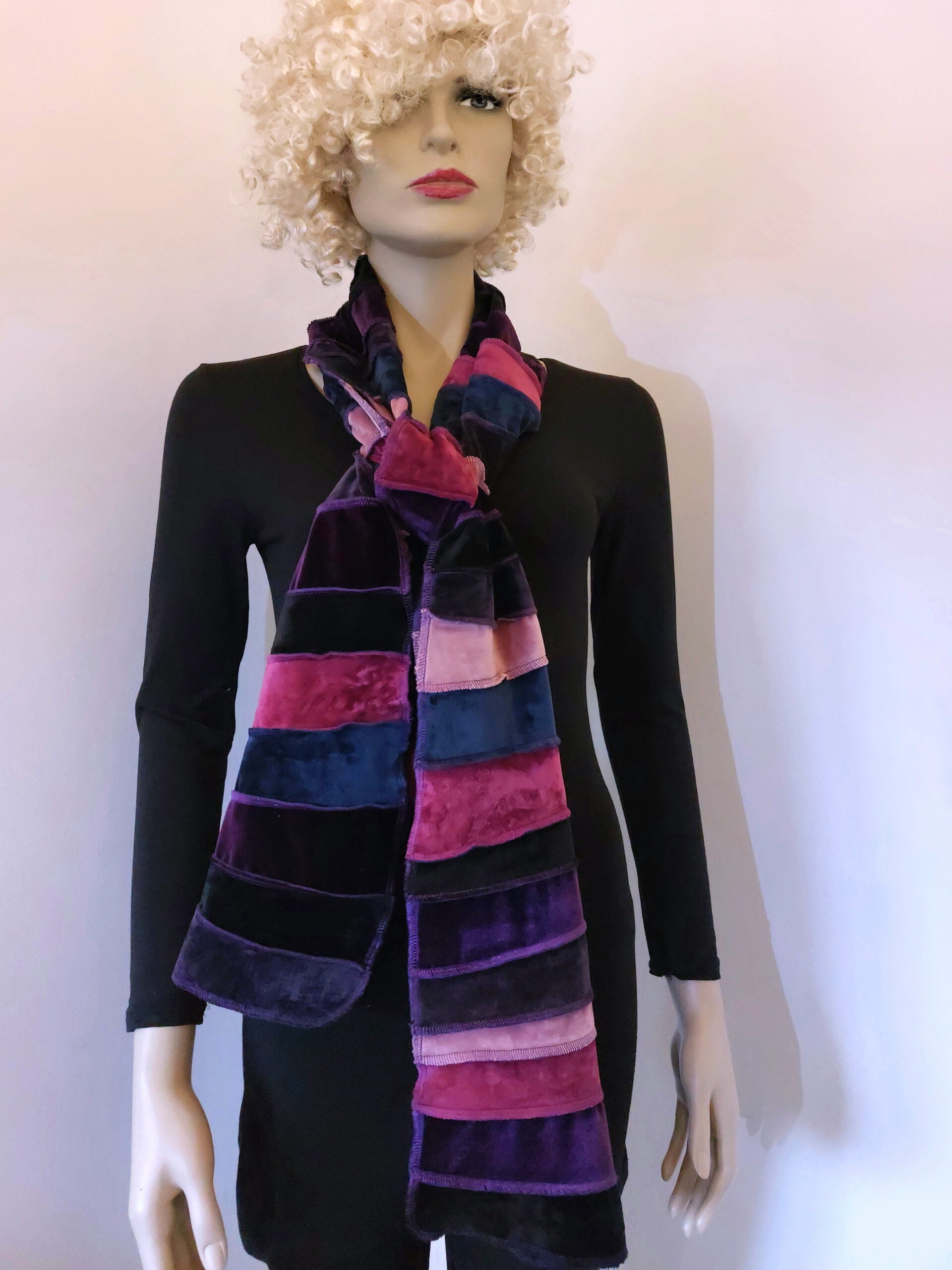 Liz & Joe - Sjaal van zacht stretch fluweel S425N - fuchsia,roze,paars,zwart