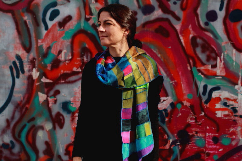 Liz & Joe - Viscose sjaal  - Regenboog-Patchwork - S404 V