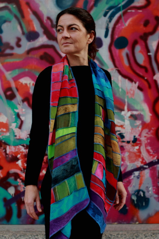 Liz & Joe - Viscose sjaal  - Regenboog-Patchwork - S404 V