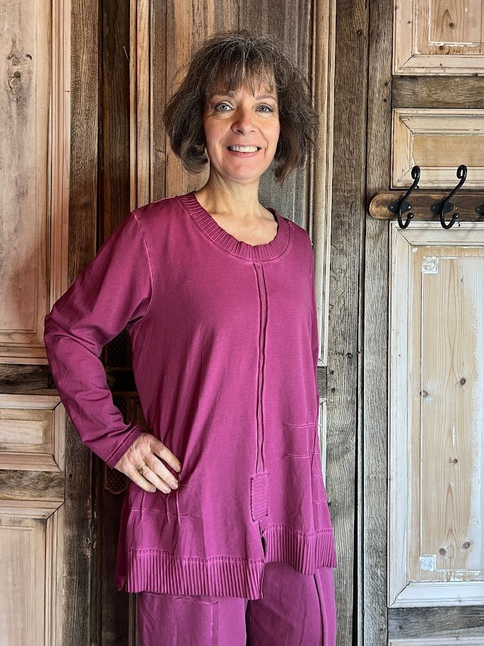 Sinne - Trui ronde gebreide hals - Roze/paars/Magenta