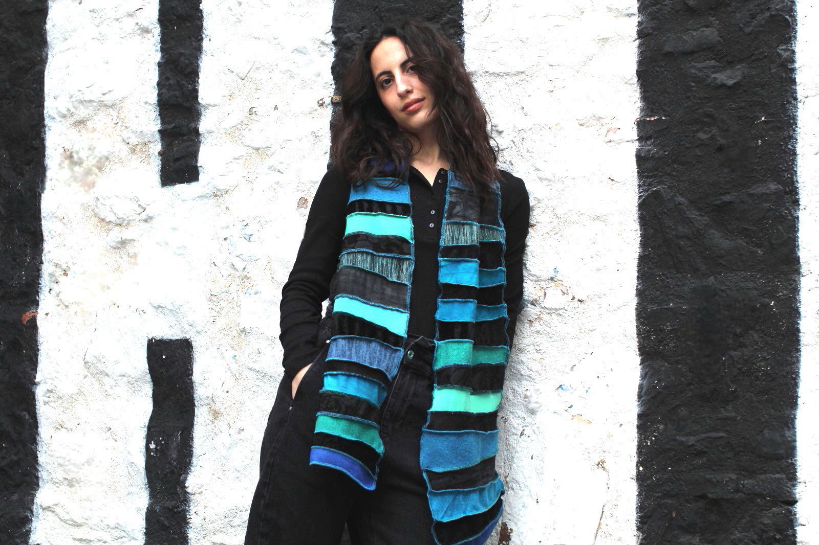 Liz & Joe - Sjaal S 425 M6 - Blauw-groen-zwart