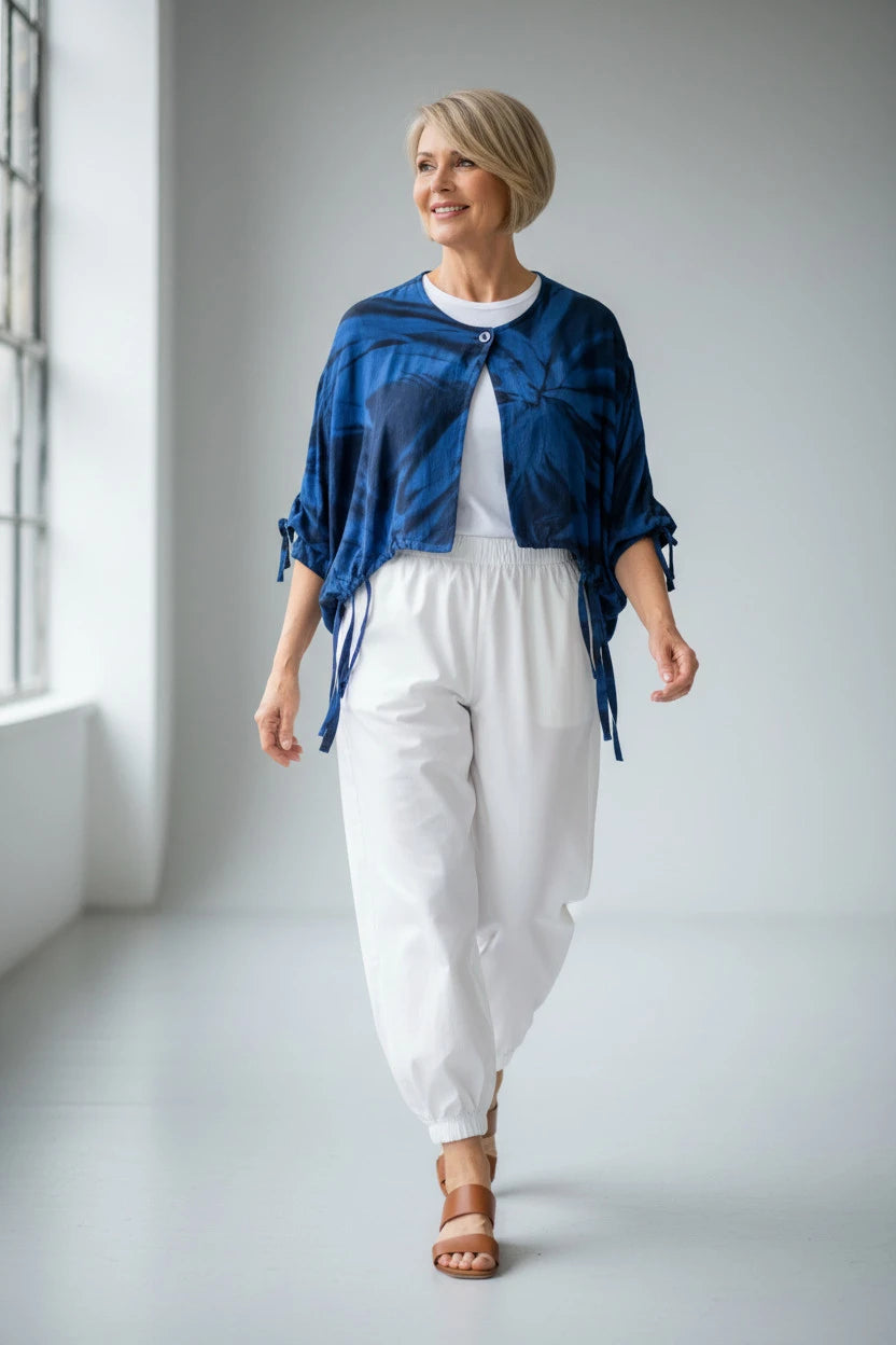 Luna Serena - Vestje Alice - Blauw met zwart batik print