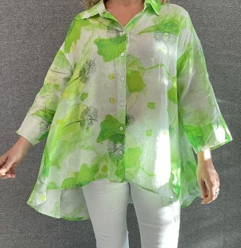 Grizas - Linnen Blouse - Lime Print bloem