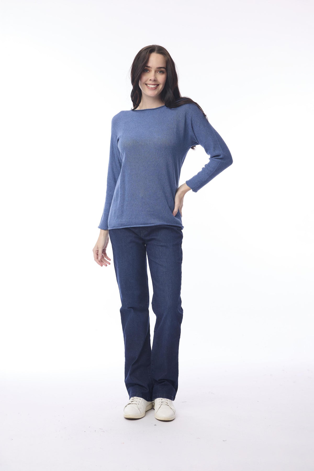 Orientique - Trui gebreid boothals - Denim Melange - 1324