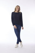 Orientique - Trui gebreid boothals - Navy - 1324