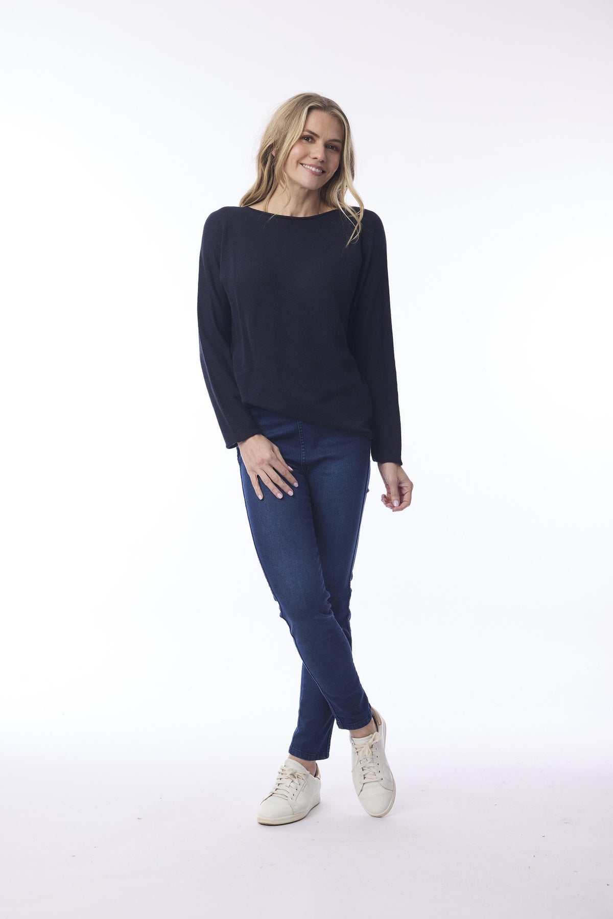 Orientique - Trui gebreid boothals - Navy - 1324
