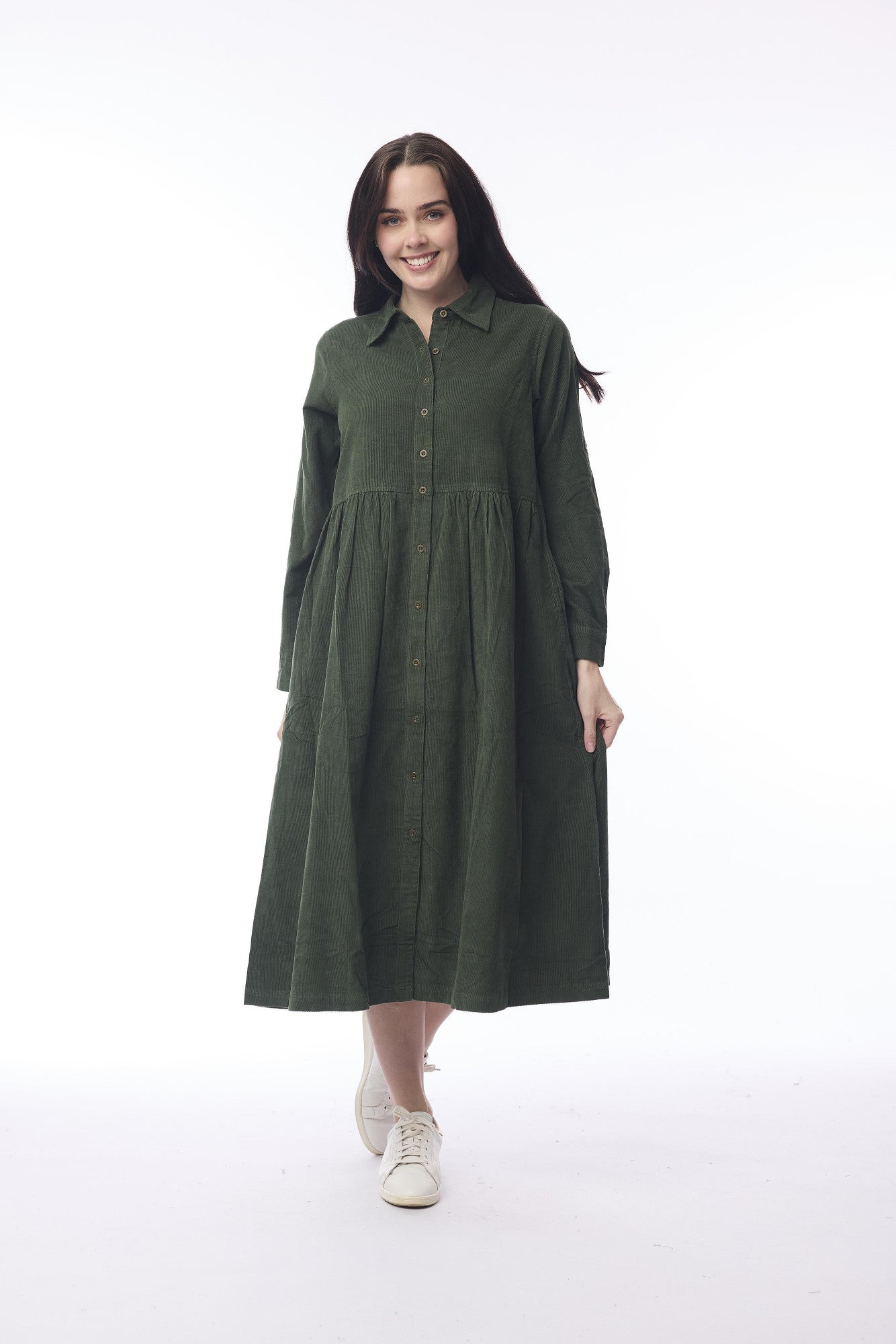 Orientique - Corduroy jurk met knoopsluiting - Military - 21484