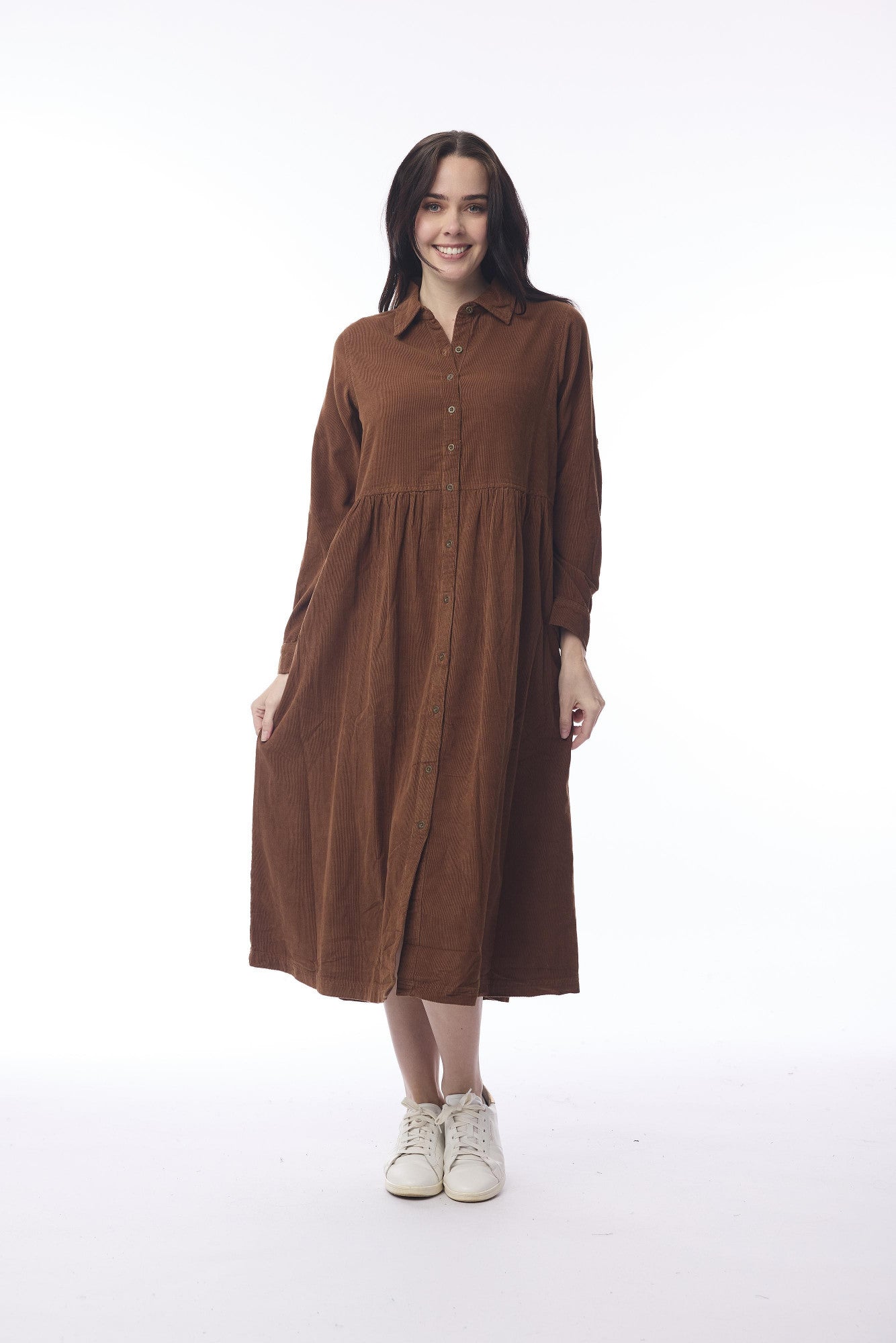 Orientique - Corduroy jurk met knoopsluiting - Tan - 21484