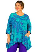 Luna Serena - Tuniek Loes - print bloem - 07 Turkoois/paarsblauw