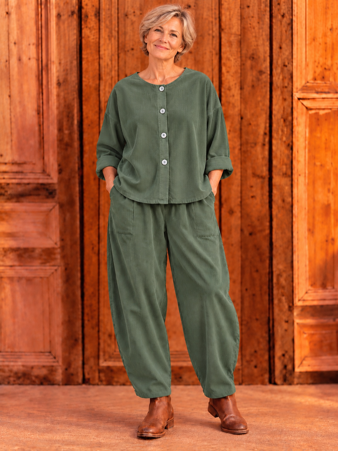 BB Style - Ribblouse met knopen - Army