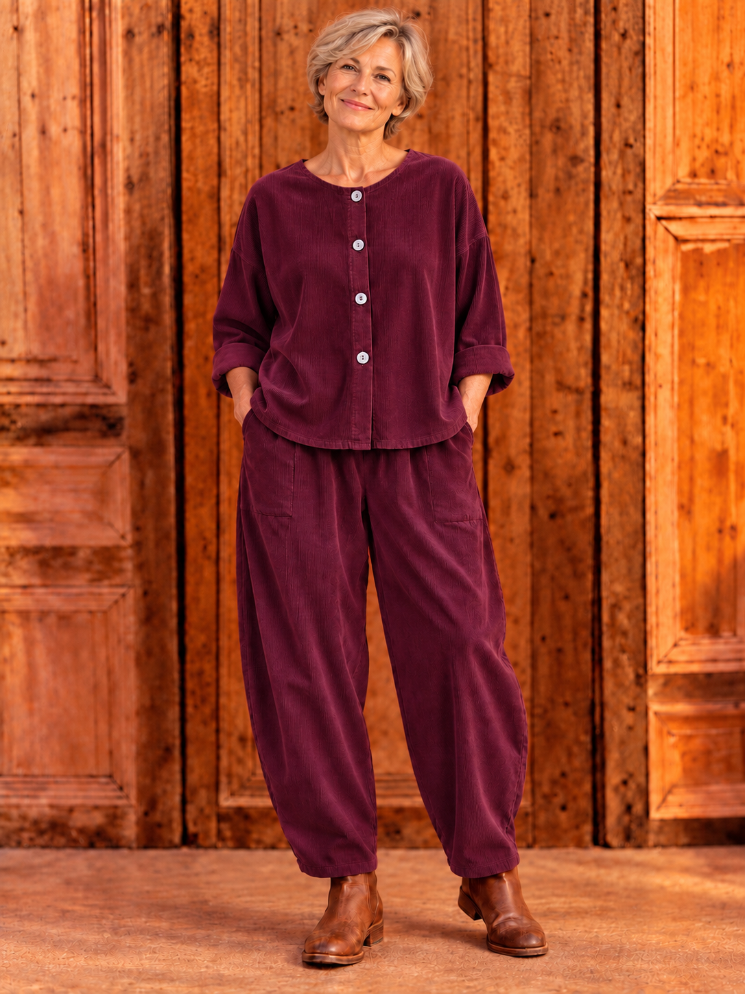 BB Style - Ribblouse met knopen - Bordeaux