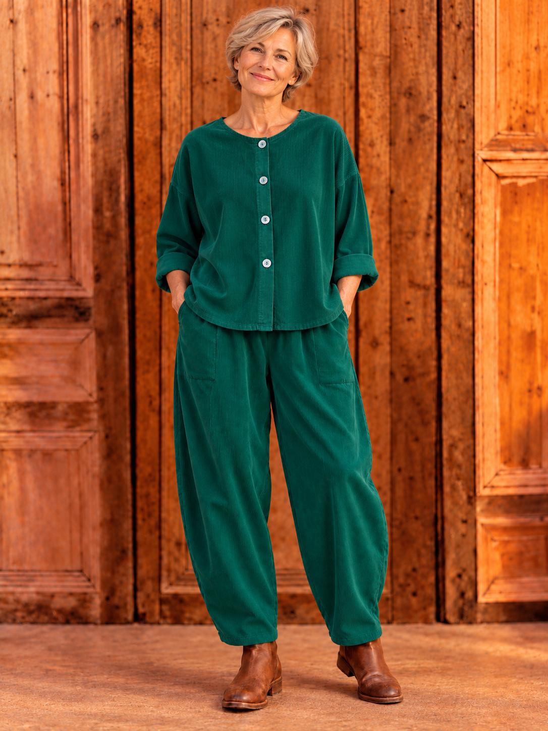 BB Style - Ribblouse met knopen - Flessengroen