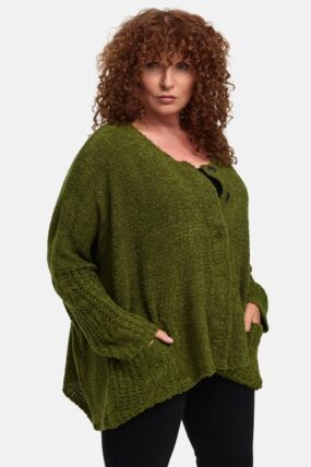 Amandine - Vest wijd kort - Olijfgroen