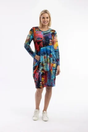 ORIENTIQUE - Printed Jurk Bubbles - Night Boats