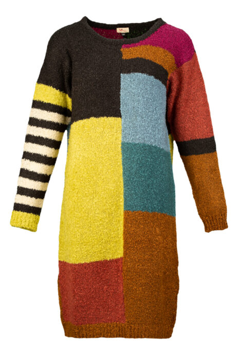HeArt – Tropea jurk/trui met kleurvlakken – Zwart met kleur
