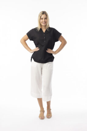 ORIENTIQUE - Linnenmix Essentials Top V hals - Black