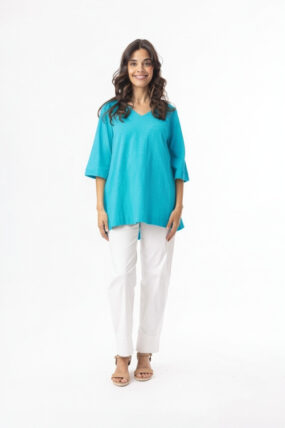 ORIENTIQUE - Essentials T-Shirt 3/4 mouw V-hals - Turq