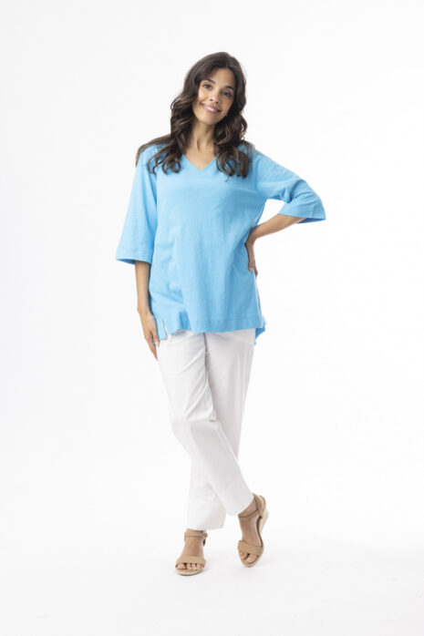 ORIENTIQUE – Essentials T-Shirt 3/4 mouw V-hals – Turq