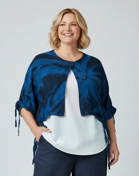 Luna Serena – Vestje Alice – Blauw met zwart batik print