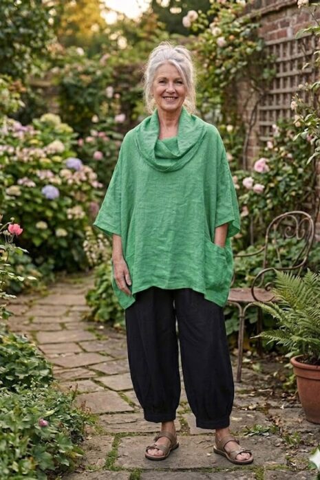BB Style – Oversized Linnen blouse met opvallende col – Groen
