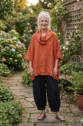 BB Style - Oversized Linnen blouse met opvallende col - Koperbruin