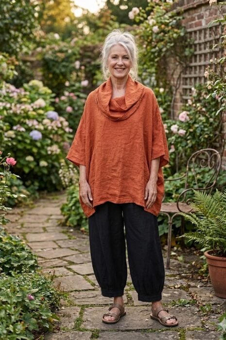 BB Style – Oversized Linnen blouse met opvallende col – Koperbruin