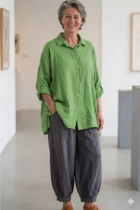 BB style - Linnen Oversized blouse - Groen