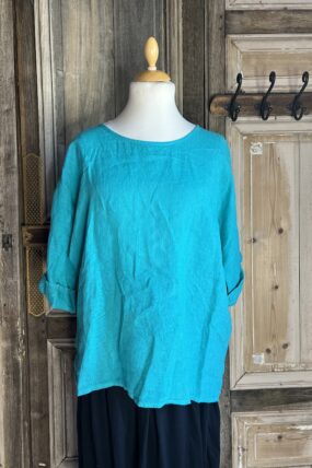 BB Style - Linnen top ronde hals - uni Helder blauw