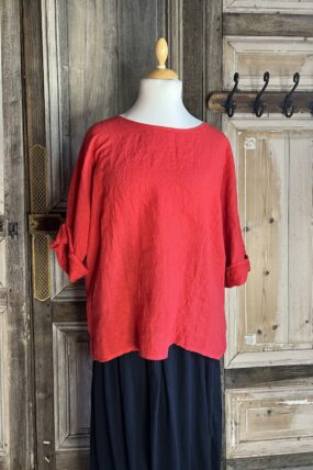 BB Style - Linnen top ronde hals - uni Rood