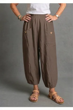 BB Style - Linnen broek zakken met knoop - Bruin