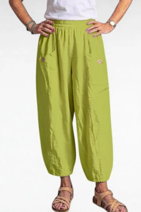 BB Style – Linnen broek zakken met knoop – Lime groen