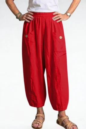 BB Style - Linnen broek zakken met knoop - Rood