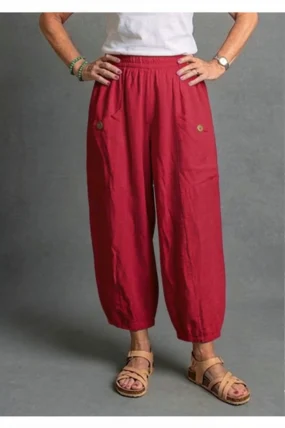 BB Style - Linnen broek zakken met knoop - Rood