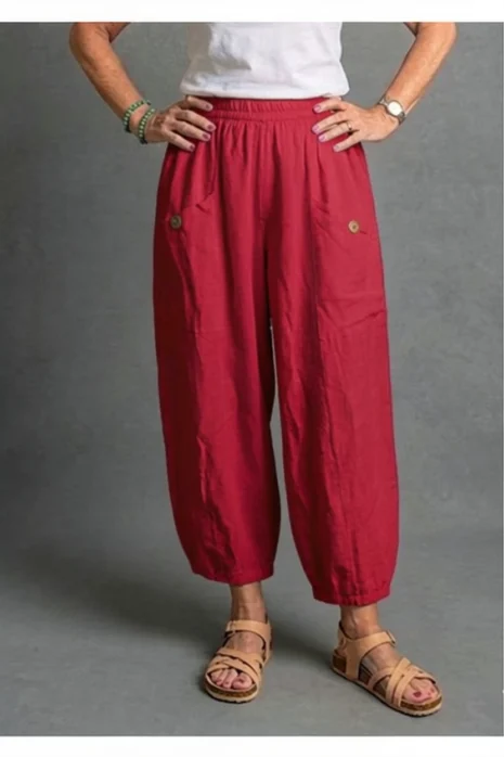 BB Style – Linnen broek zakken met knoop – Rood