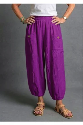 BB Style - Linnen broek zakken met knoop - Paars