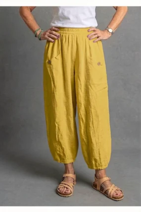 BB Style - Linnen broek zakken met knoop - Okergeel