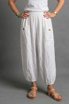 BB Style - Linnen broek zakken met knoop - Wit