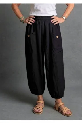 BB Style - Linnen broek zakken met knoop - Black