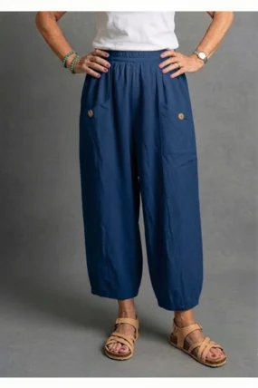 BB Style - Linnen broek zakken met knoop - Donkerblauw