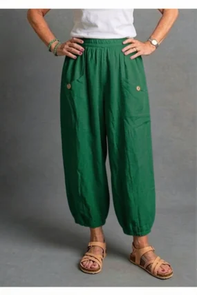 BB Style - Linnen broek zakken met knoop - Donkergroen