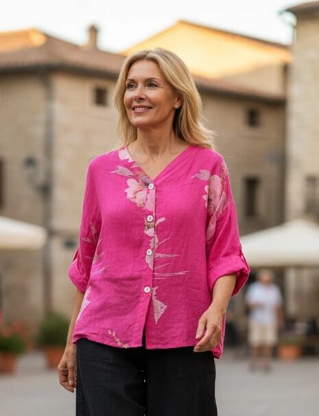 BB Style – Linnen blouse bloem – Magenta