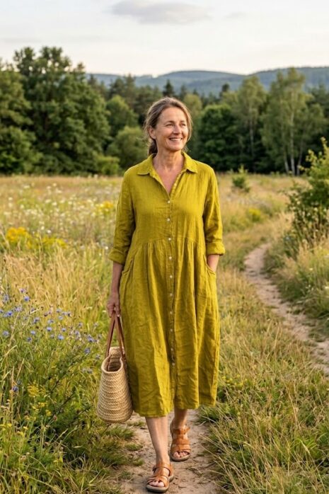 BB style – Linnen doorknoopjurk – Lime