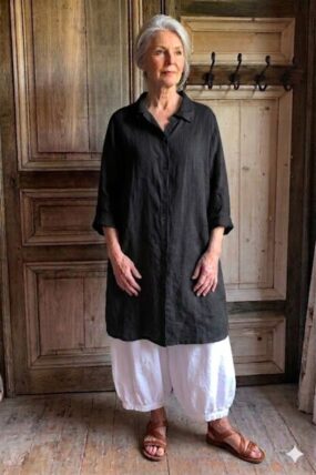 BB style -  Linnen blouse basic - Zwart