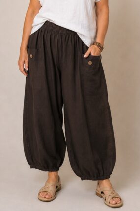 BB Style - Linnen broek zakken met knoop - Donkerbruin