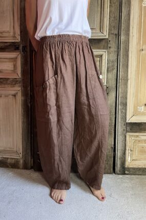 BB Style - Linnen broek zak met knoop - Bruin