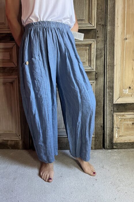 BB Style – Linnen broek zak met knoop – Jeans blauw
