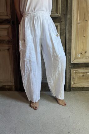 BB Style - Linnen broek zak met knoop - Wit