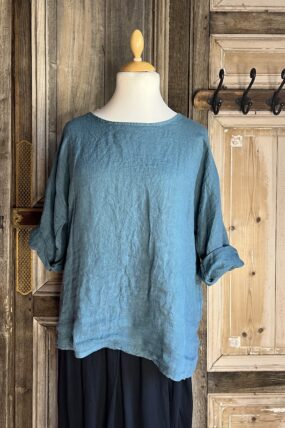 BB Style - Linnen top ronde hals - uni Jeans blauw